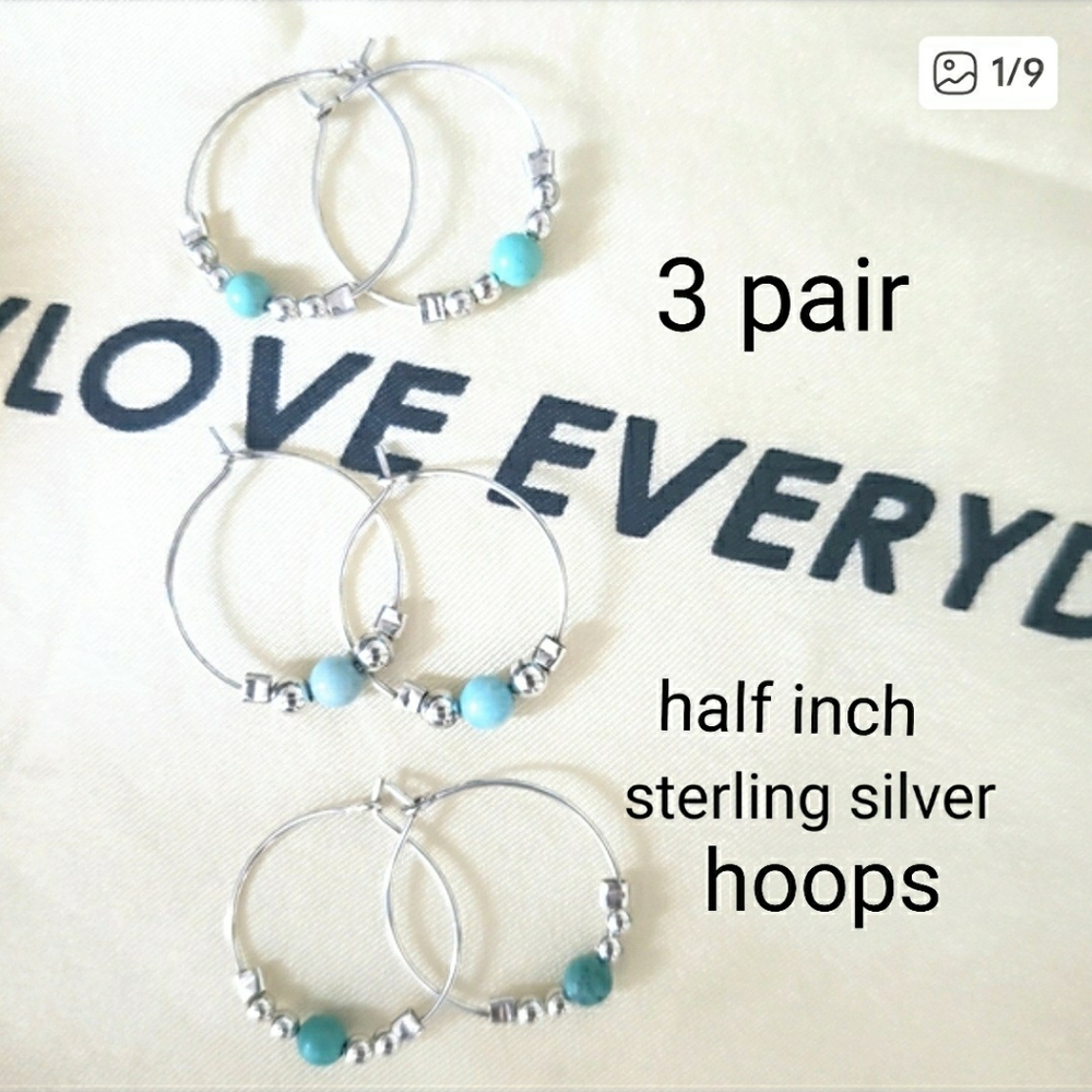 Three Pair Turquoise And Sterling Silver